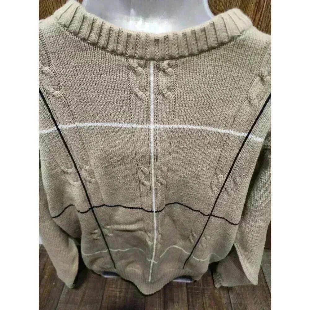 VTG Haggar Cotton Knit Pullover Sweater Mens Size XL Beige Navy Blue White - Picture 2 of 7